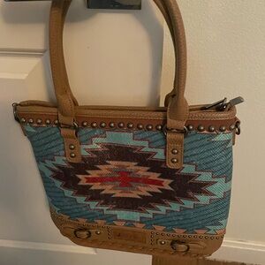 Montana West Tan and Blue Aztec Shoulder Bag